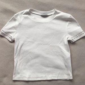 White top with faux pearls